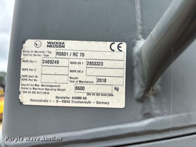 image for item EQ4050 2018 Wacker Neuson RC70 single drum vibratory roller