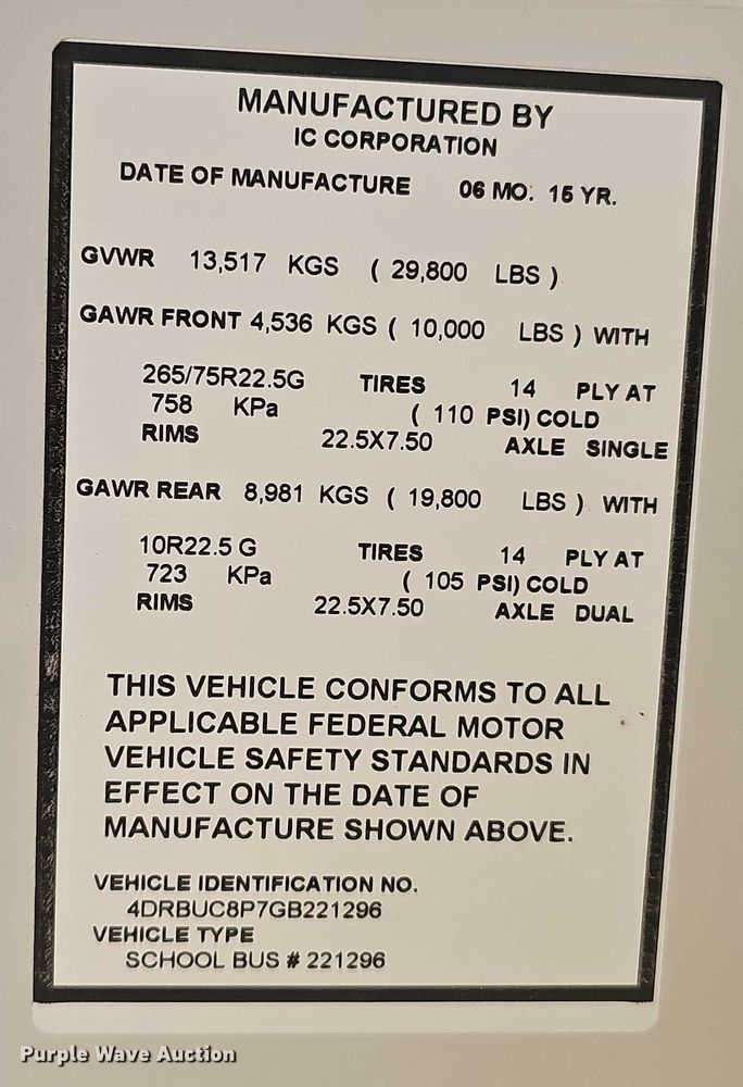 image for item DR3853 2016 IC 3000 school bus