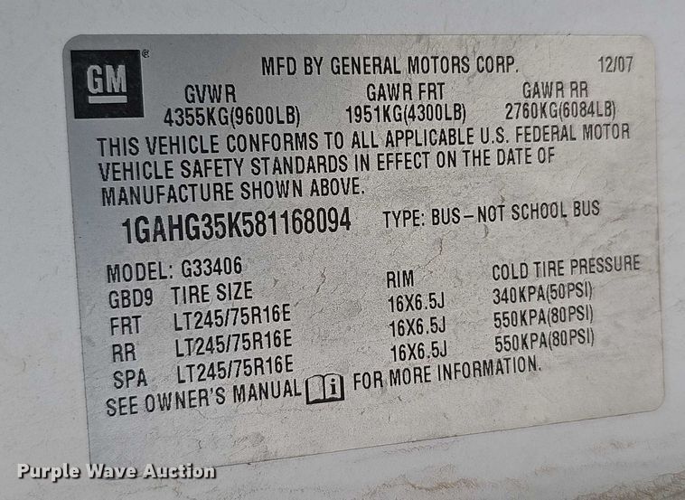 image for item DR3855 2008 Chevrolet Express 3500 van