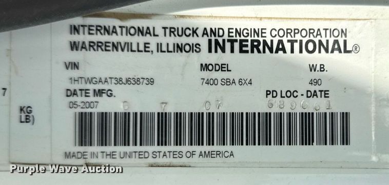 image for item DS3799 2008 International 7400 dump truck