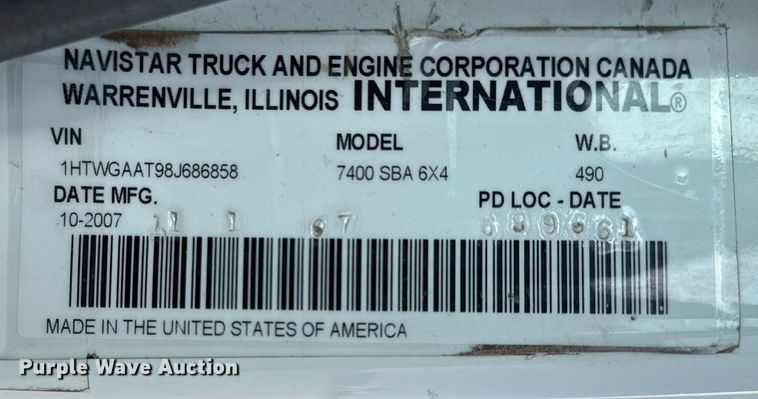 image for item DS3800 2008 International 7400 dump truck