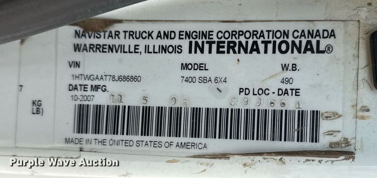 image for item DS3806 2008 International 7400 dump truck