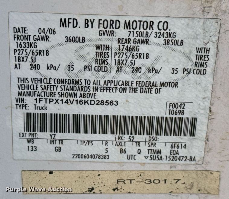 image for item DT6677 2006 Ford F150 SuperCab pickup truck