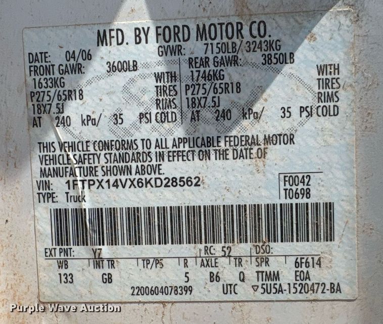 image for item DT6678 2006 Ford F150 SuperCab pickup truck