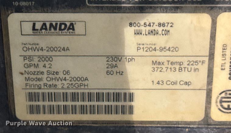image for item DU9317 Landa OHW4-2000 hot pressure washer