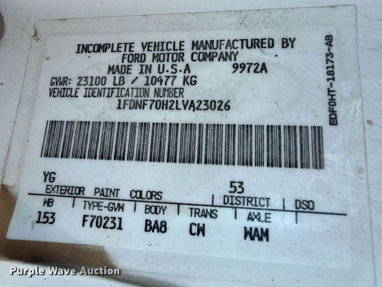 image for item DZ8663 1990 Ford F700 dump truck