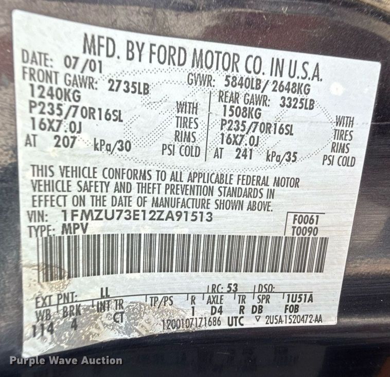 image for item DZ8672 2002 Ford Explorer XLT SUV