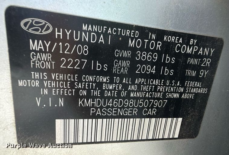 image for item DZ8674 2008 Hyundai Elantra SE 