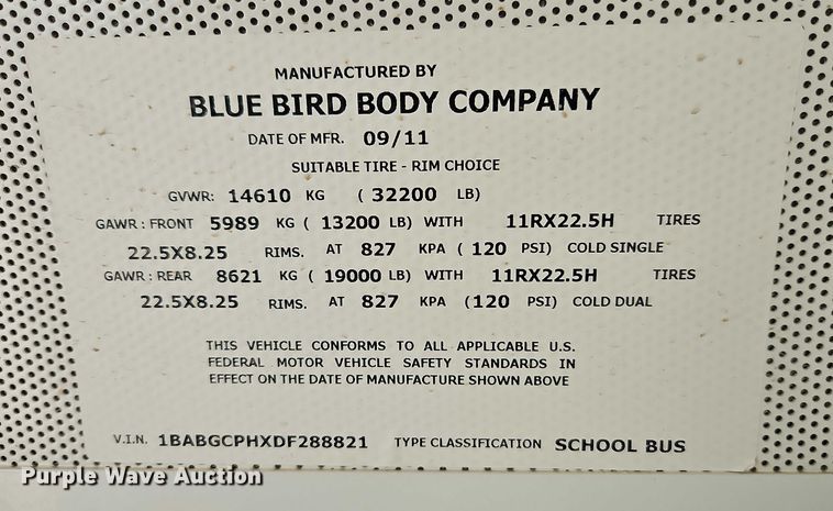 image for item EB8160 2013 Blue Bird All American  school bus