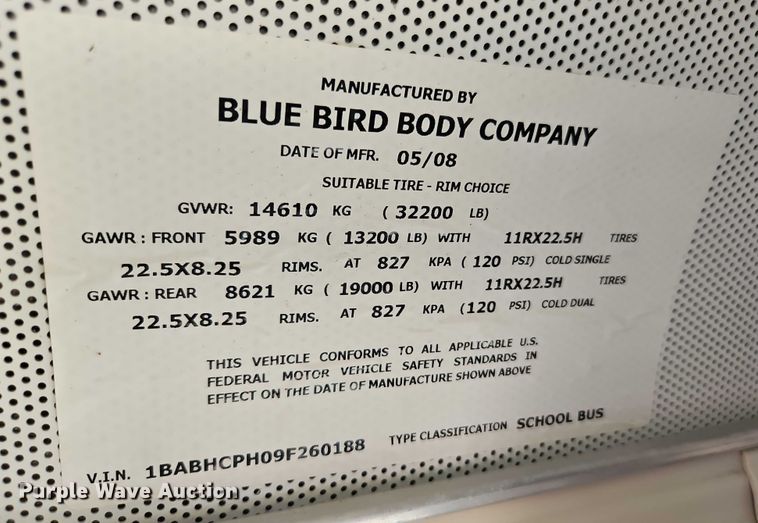 image for item EB8162 2009 Blue Bird All American school bus