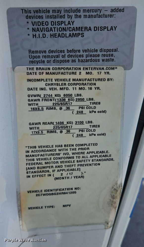 image for item EC4322 2017 Dodge Grand Caravan handicap accessible van