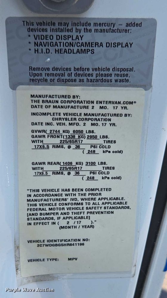 image for item EC4326 2017 Dodge Grand Caravan handicap accessible van