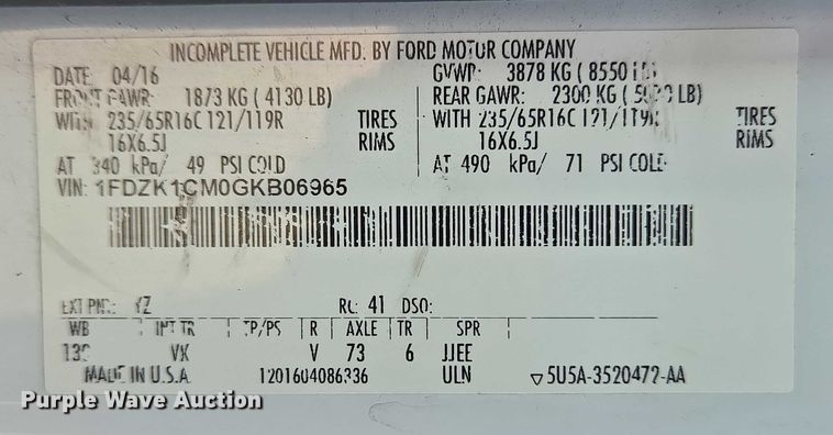 image for item EC4327 2016 Ford Transit 150 van