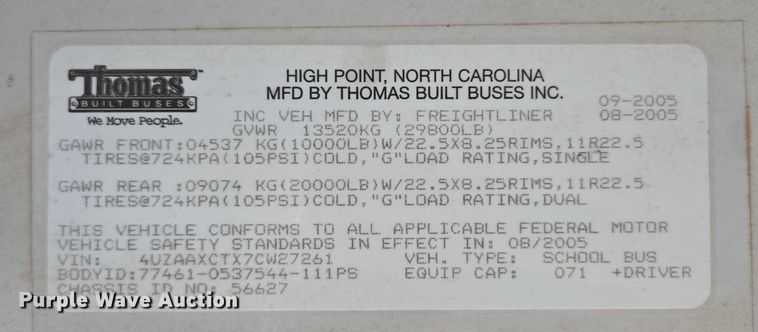 image for item ED2122 2007 Freightliner FS65 school bus