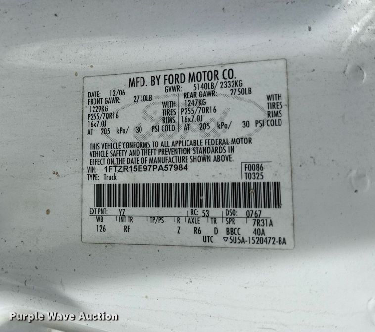 image for item ED4195 2007 Ford Ranger XLT SuperCab utility bed pickup truck