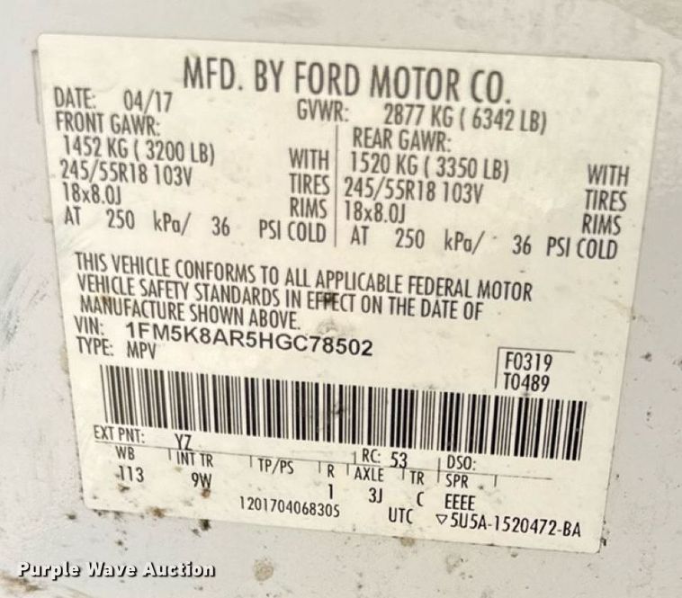 image for item ED4302 2017 Ford Explorer Police Interceptor SUV