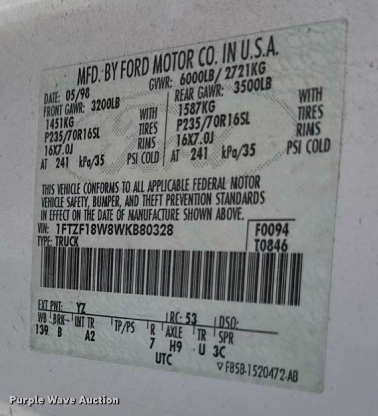 image for item ED4304 1998 Ford F150 pickup truck