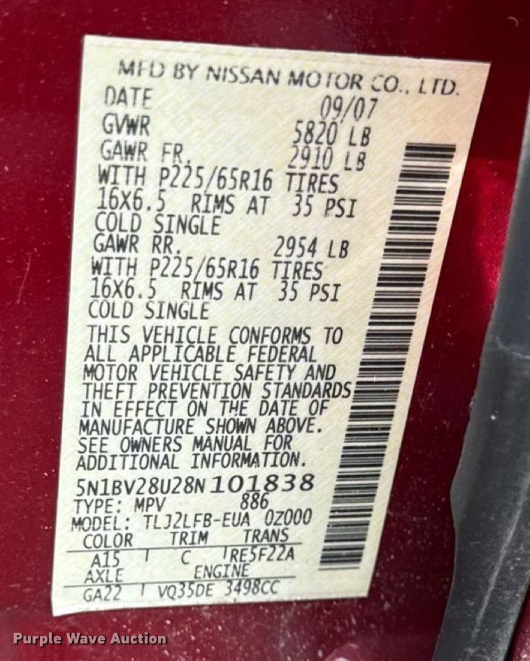 image for item ED4308 2008 Nissan Quest van