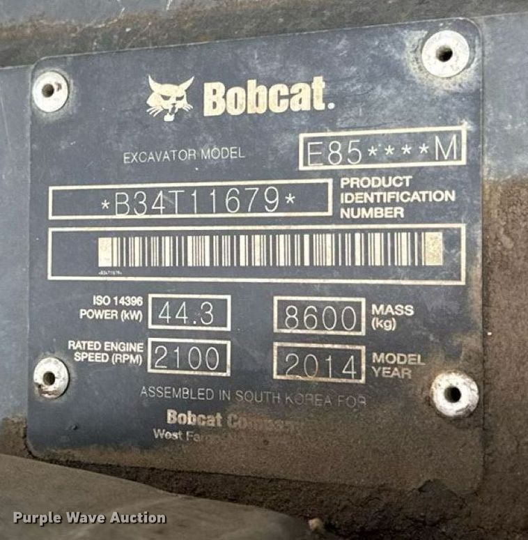 image for item ED4309 2014 Bobcat E85 mini excavator