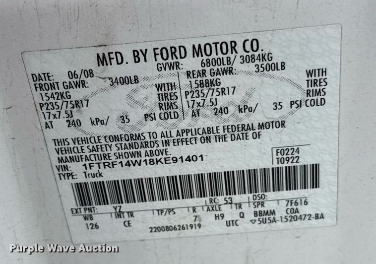 image for item ED4310 2008 Ford F150 pickup truck