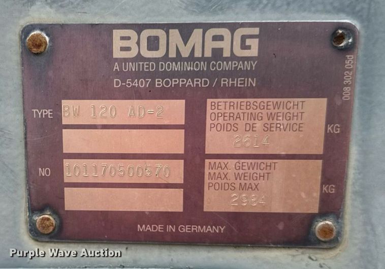 image for item ED4316 1993 Bomag BW120AD-2 double drum roller