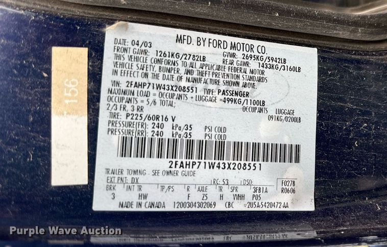 image for item ED4319 2003 Ford Crown Victoria Police Interceptor 