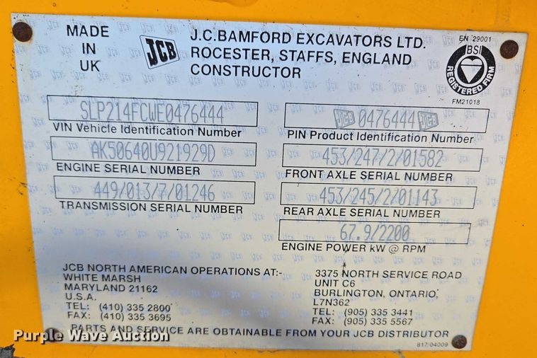 image for item EF1578 2014 JCB 214S Series 3 backhoe