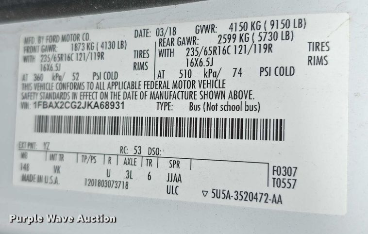 image for item EF3586 2018 Ford Transit 350 van