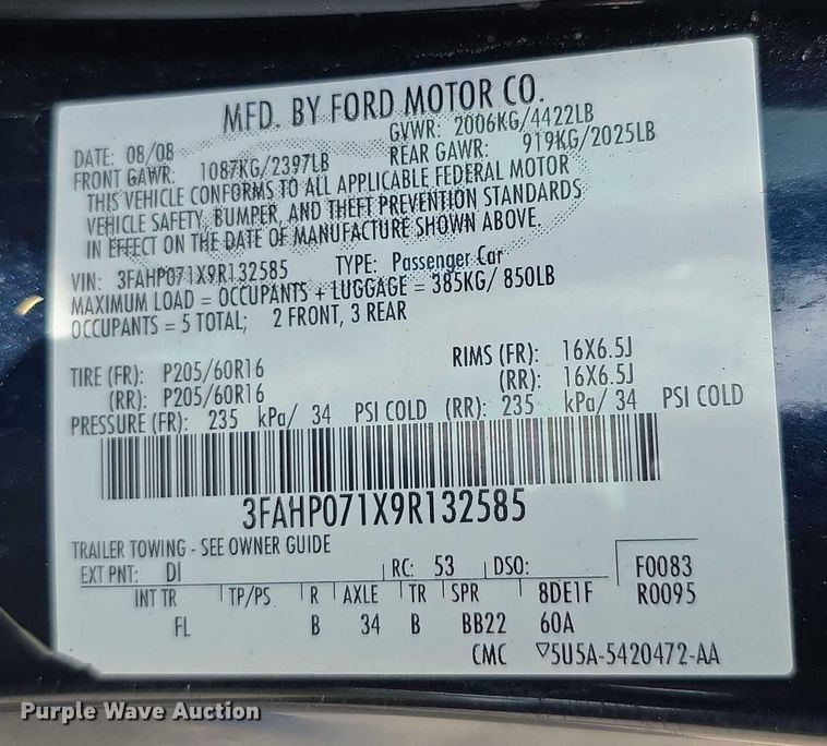 image for item EF3587 2009 Ford Fusion SE 