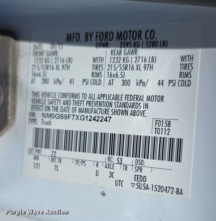 image for item EF3588 2016 Ford Transit Connect XLT van