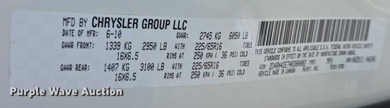 image for item EF3589 2010 Dodge Grand Caravan SE van