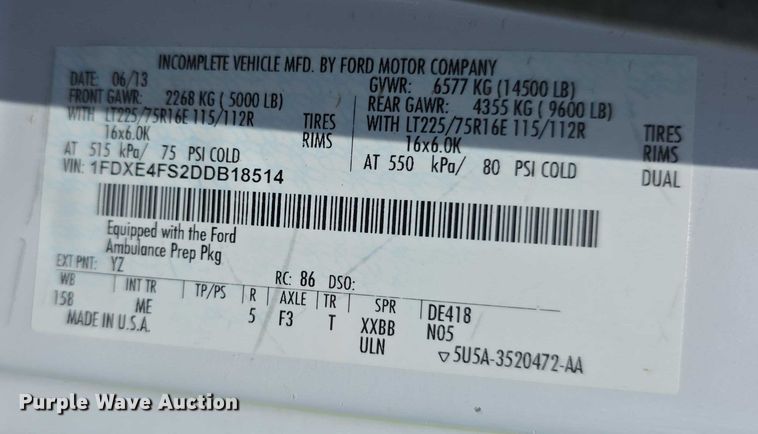 image for item EF3590 2013 Ford E450 ambulance