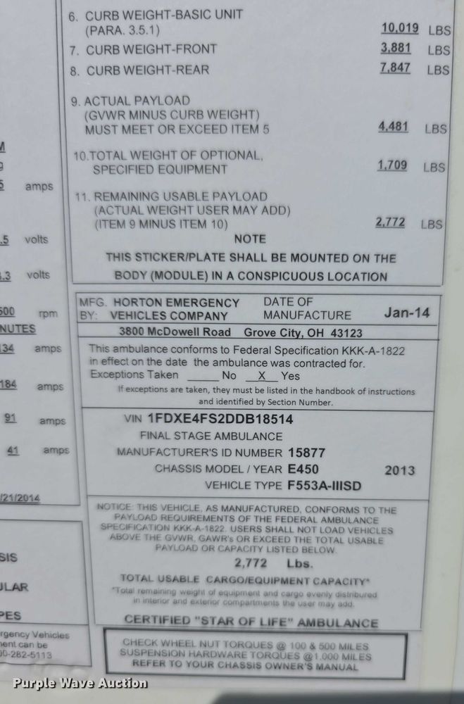 image for item EF3590 2013 Ford E450 ambulance
