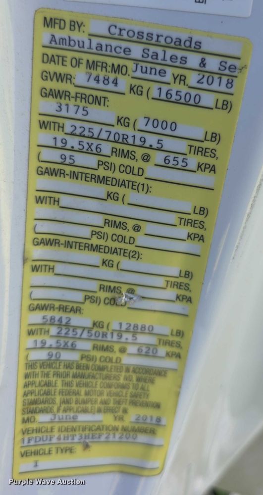 image for item EF3591 2017 Ford F450 XLT ambulance