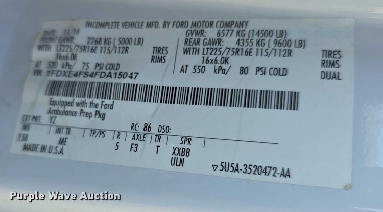 image for item EF3592 2015 Ford E450 ambulance