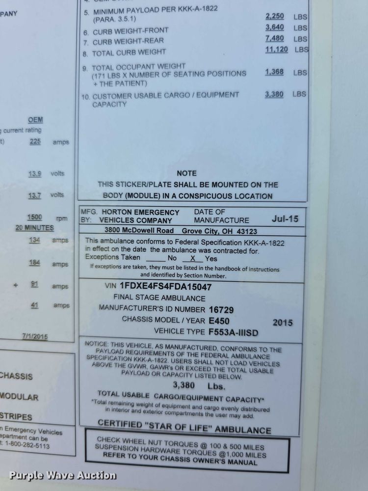 image for item EF3592 2015 Ford E450 ambulance