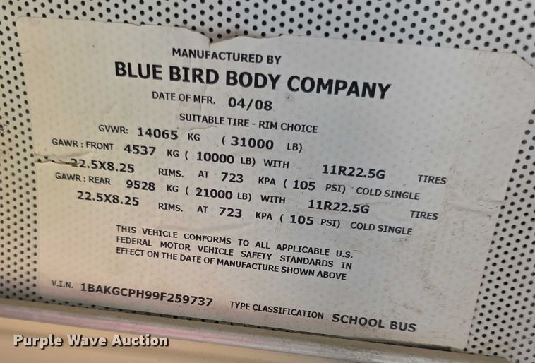 image for item EF3627 2009 Blue Bird Vision school bus