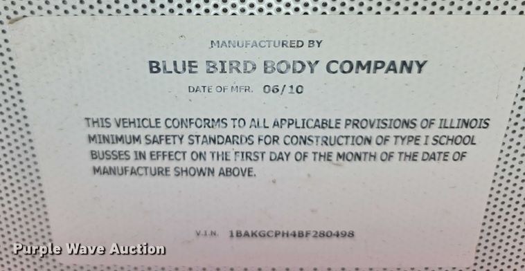 image for item EF3628 2011 Blue Bird Vision school bus