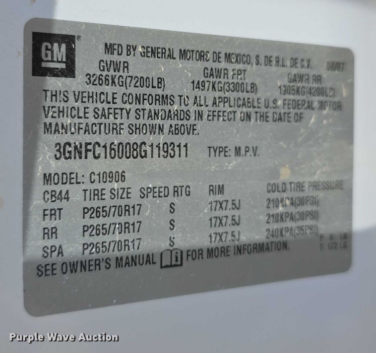 image for item EF3629 2008 Chevrolet Suburban 1500 SUV