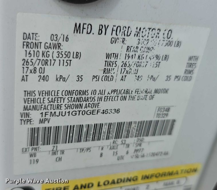 image for item EF3665 2016 Ford Expedition SUV