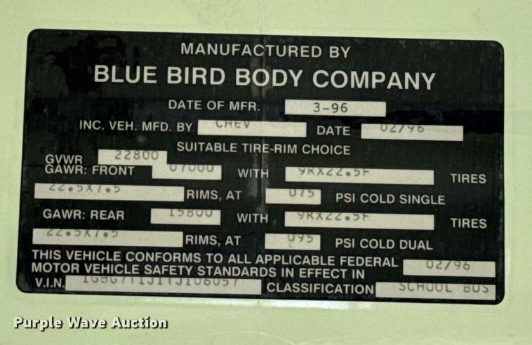 image for item EJ4717 1996 Chevrolet school bus