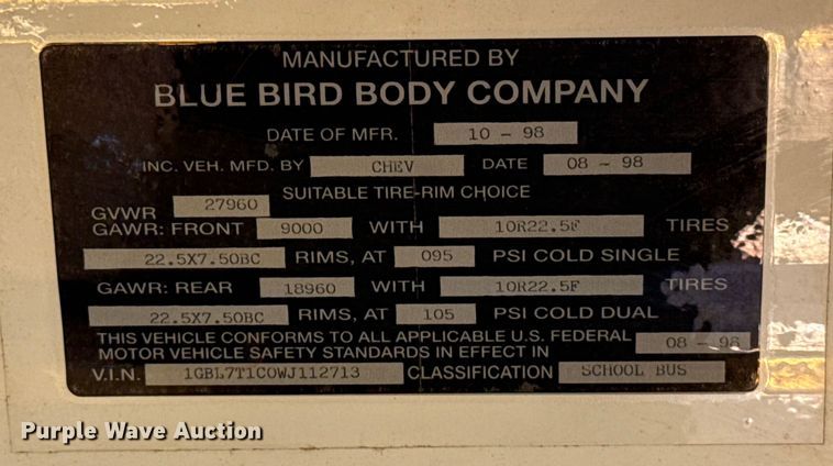 image for item EJ4718 1999 Blue Bird school bus