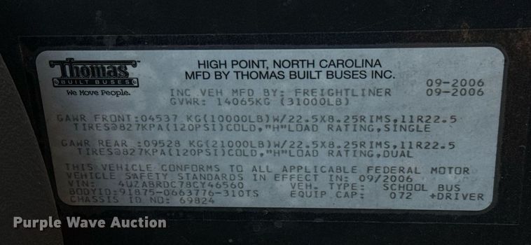 image for item EJ4720 2008 Thomas Built school bus