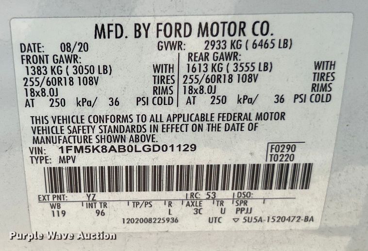 image for item EK8255 2020 Ford Explorer Police Interceptor SUV