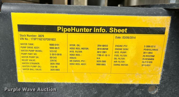 image for item EK8265 2014 Pipehunter 700 sewer jetter trailer