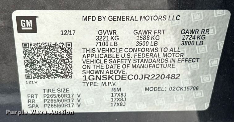 image for item EK8328 2018 Chevrolet Tahoe Police SUV