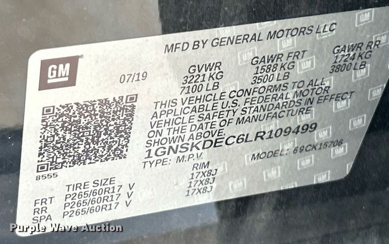 image for item EK8331 2020 Chevrolet Tahoe Police SUV