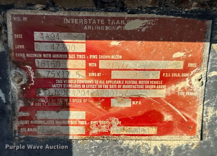 image for item EN4567 1994 Interstate 40DLA equipment trailer
