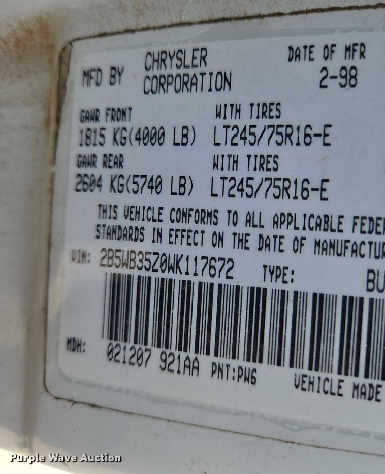 image for item EN8076 1998 Dodge Ram Wagon 3500 van