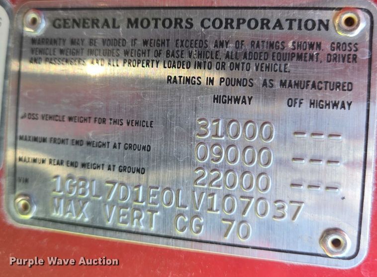 image for item EN8209 1990 Chevrolet C70 pumper fire truck